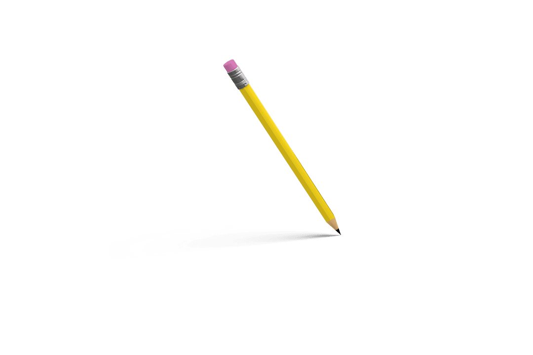 Transparent Yellow Pencil with Eraser in Side View