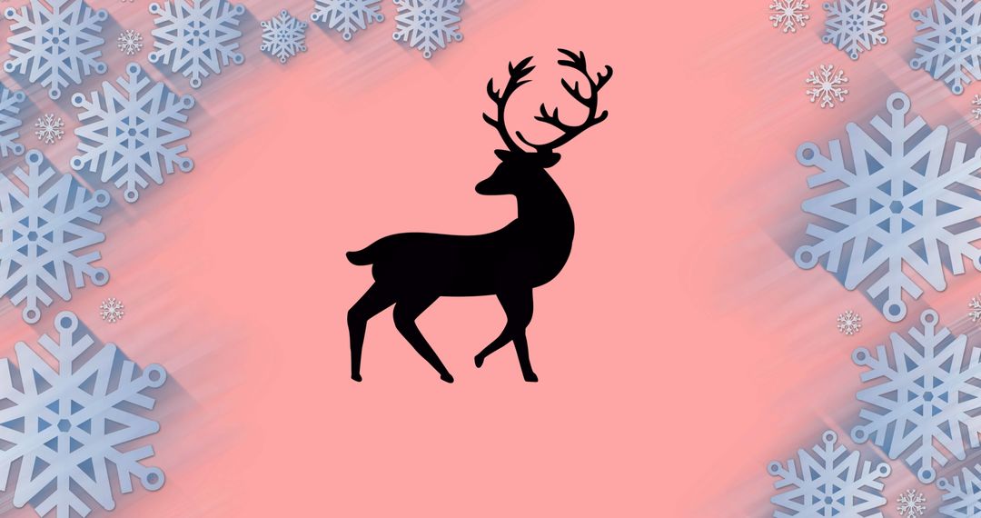 Reindeer Silhouette with Snowflakes, Pink Winter Background - Free Images, Stock Photos and Pictures on Pikwizard.com