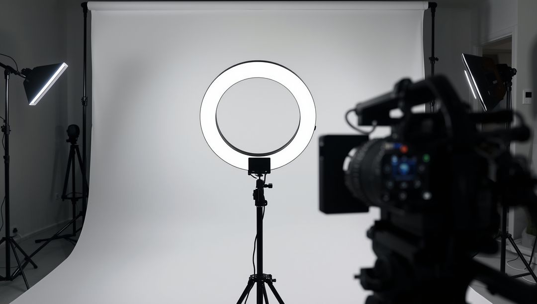Professional Photography Studio with Glowing Ring Light
