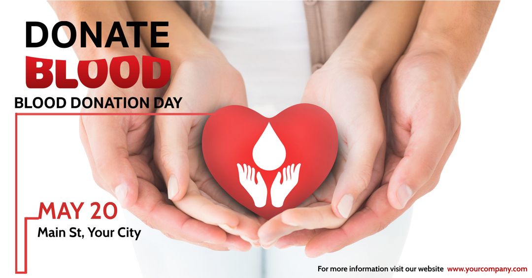 Hands Cradling Heart Promoting Blood Donation Awareness