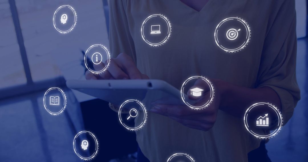 Business Technology Interface with Symbols and Tablet