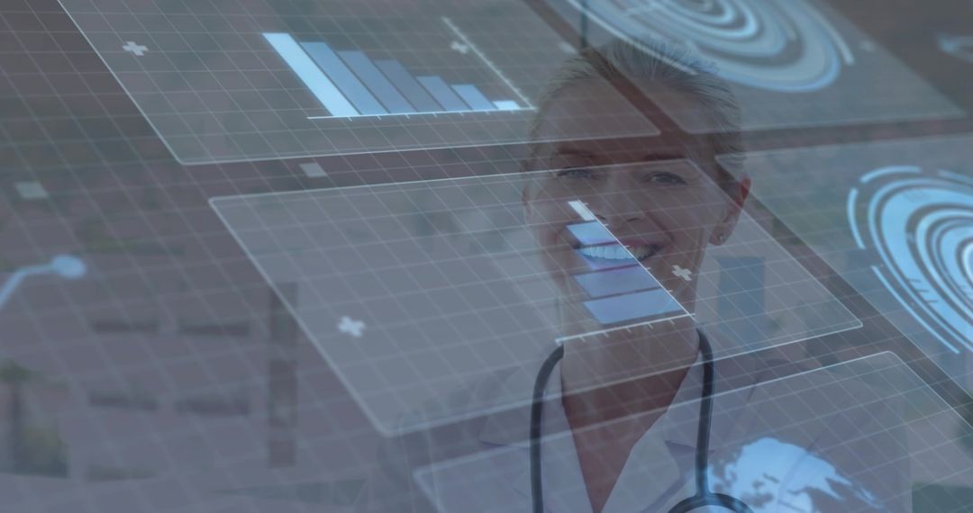 Doctor Examining Virtual Medical Analytics Behind Glass Interface