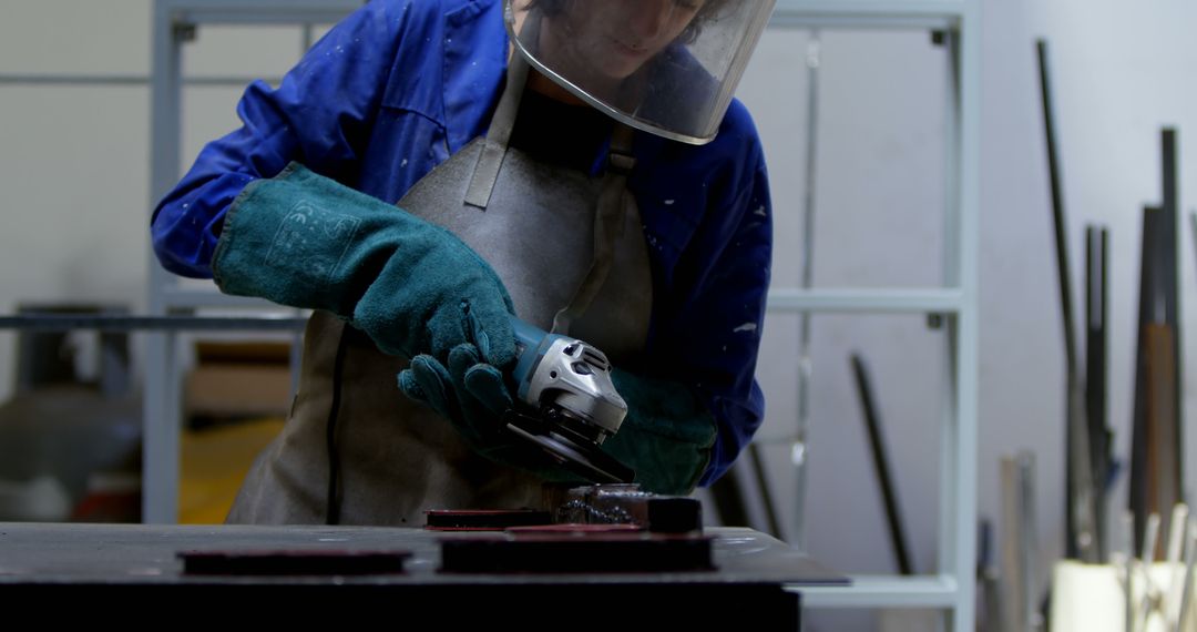 Industrial Worker Using Angle Grinder with Safety Gear - Free Images, Stock Photos and Pictures on Pikwizard.com