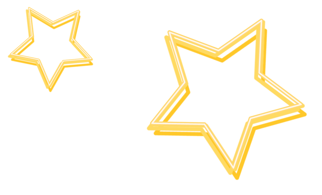 Yellow 3D Wireframe Stars on Transparent Background