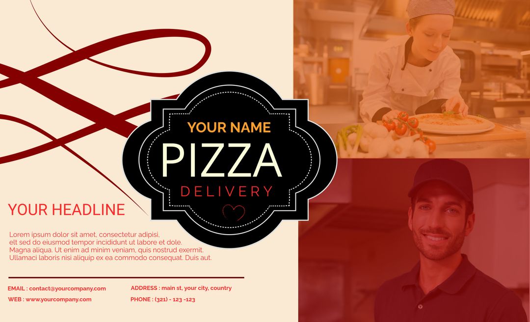 Pizza Delivery Service Ad with Chef and Delivery Person Visual - Download Free Stock Templates Pikwizard.com