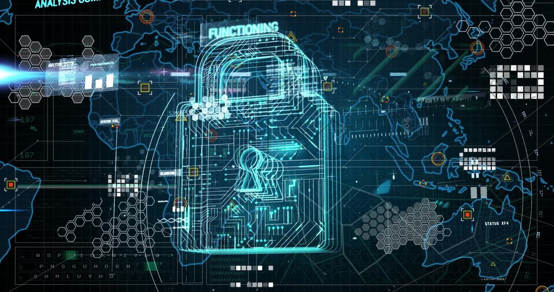 Global Cyber Security Concept with Digital Padlock