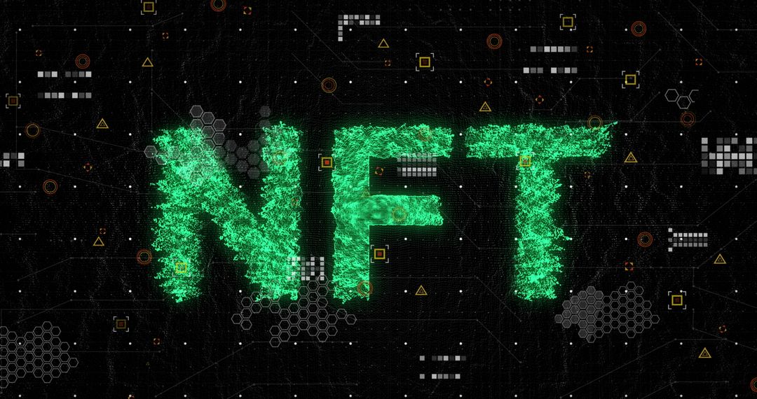 Creative NFTs Concept with Digital Effects and Graphic Icons