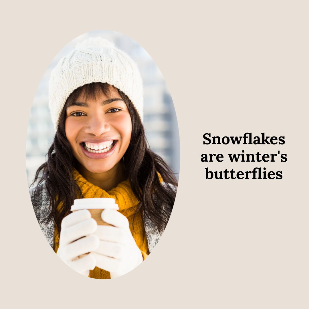 Winter Joy: Smiling Woman in Cozy Attire with Warm Drink