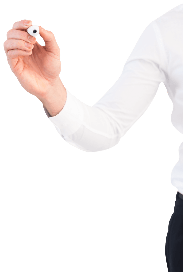 Businesswoman's Hand Writing on Transparent Background Close-Up