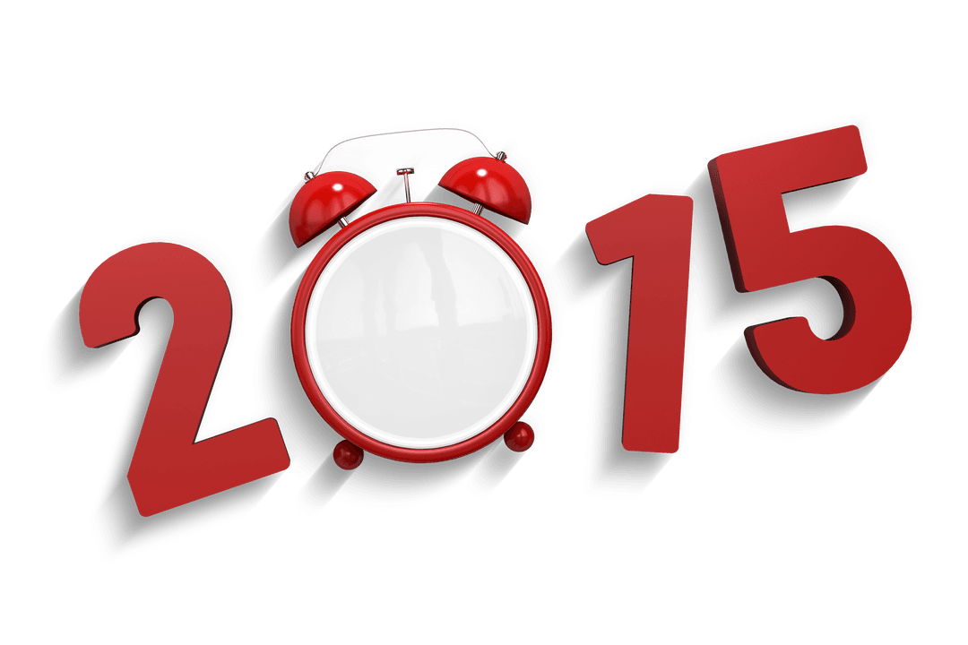 2015 Illustration with Red Alarm Clock on Transparent Background