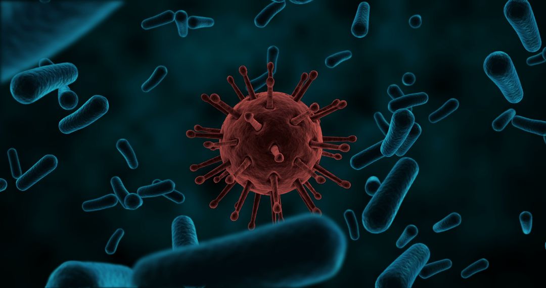 Microscopic View of Virus Cells and Bacteria Interaction
