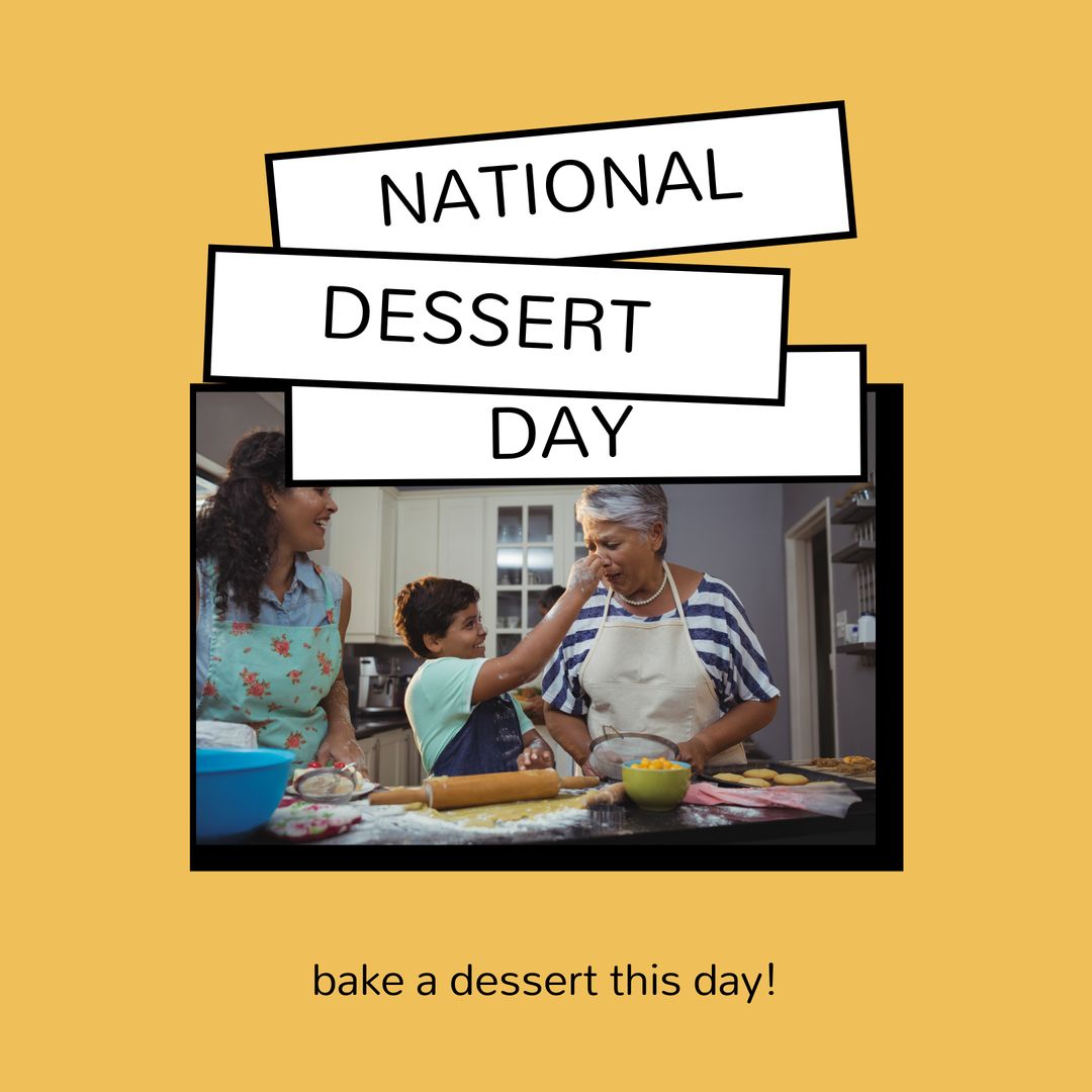 Composite of bake a dessert on national dessert day text and biracial family making cookies - Download Free Stock Templates Pikwizard.com
