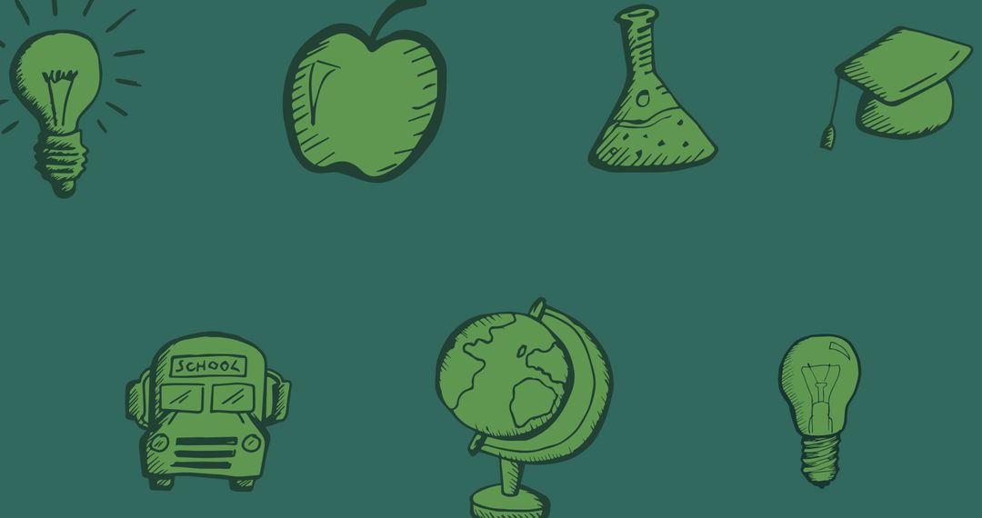 Seamless Green School Icons Pattern on Chalkboard Background