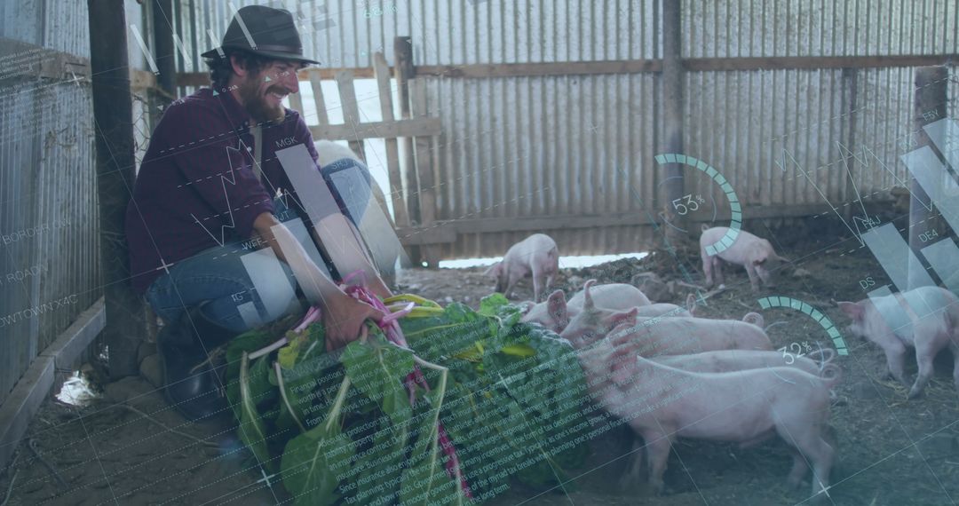 Farmer with Piglets and Digital Data Integration