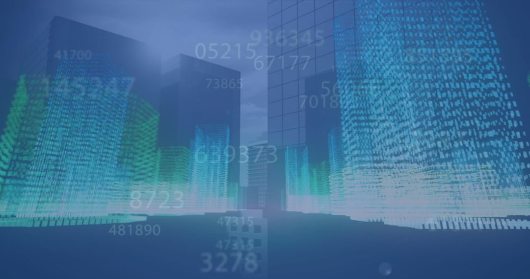 Futuristic Cityscape with Digital Data Overlay