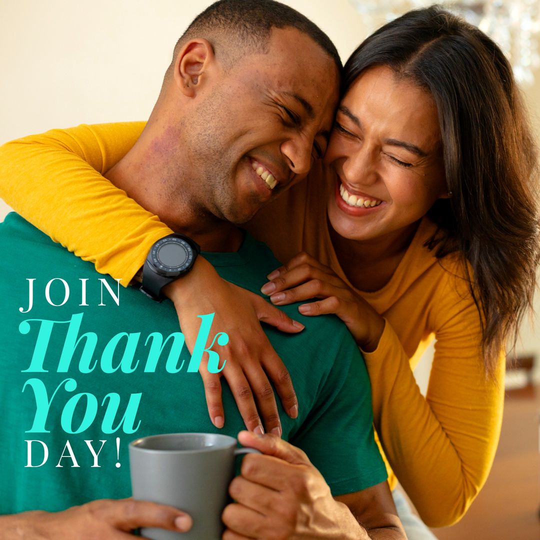 Joyful Couple Celebrating Thank You Day with Warm Embrace