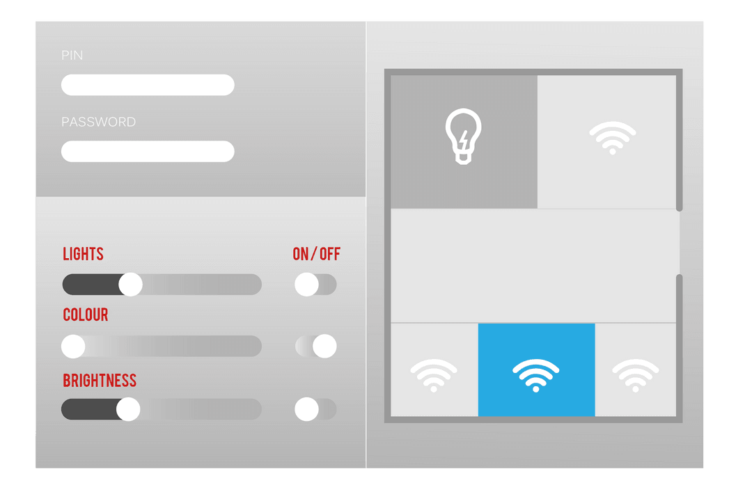 Smart Home Lighting Control Interface Screen on Transparent Background