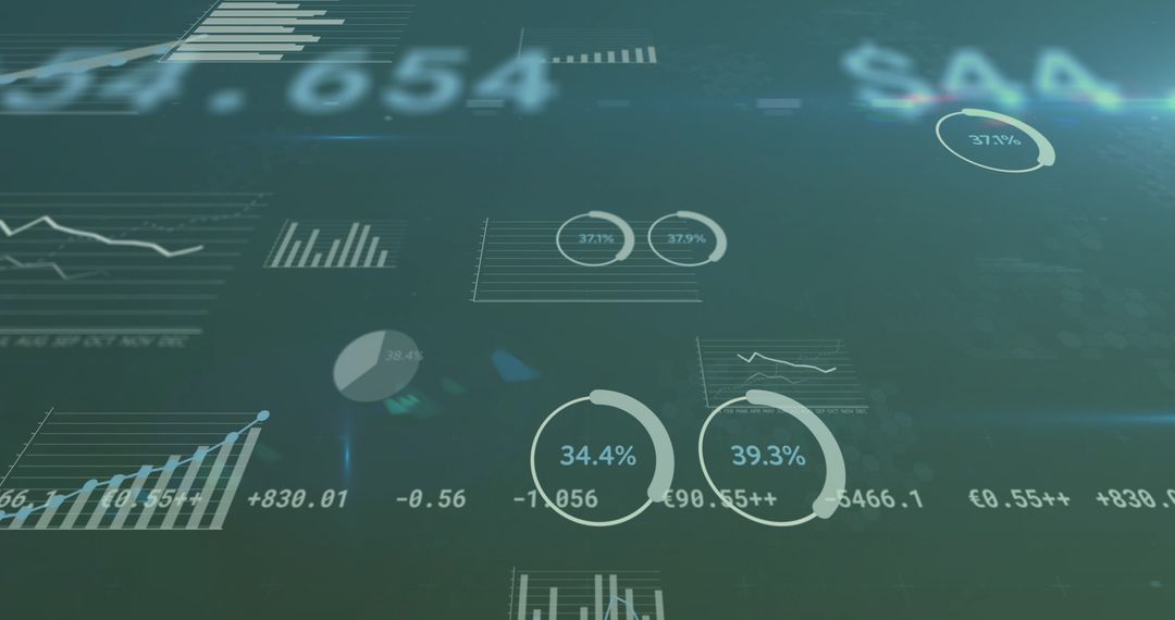 Digital Financial Data and Graphs on Green Backdrop