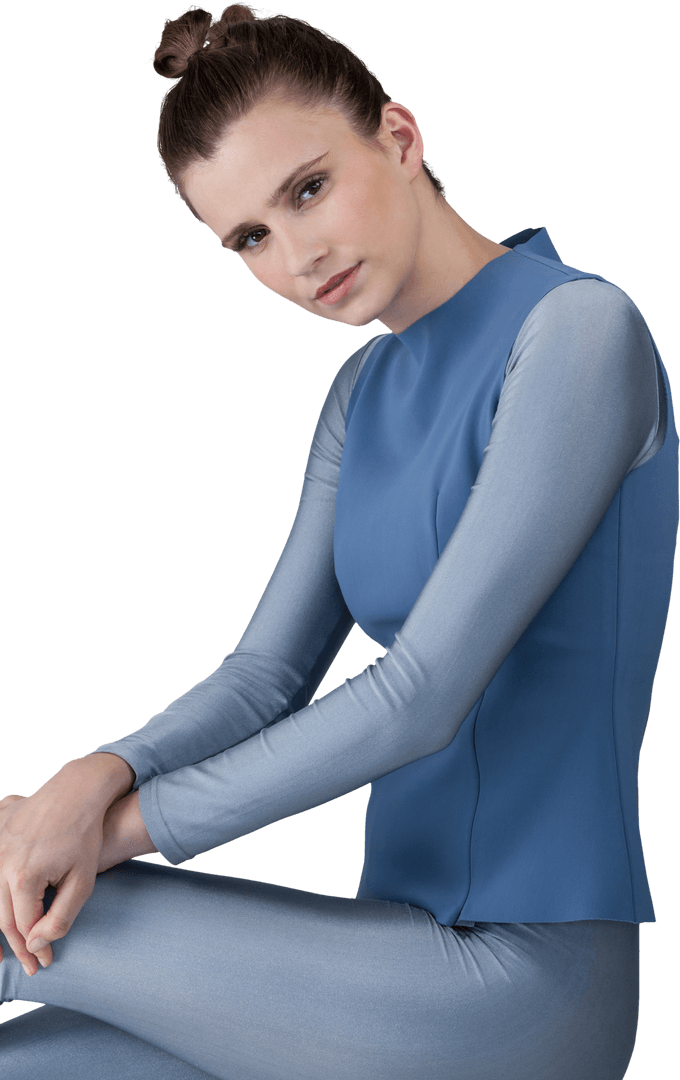 Elegant Woman in Blue and Silver Attire on Transparent Background