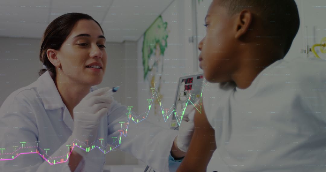 Doctor and Child with Data Technology Interface Overlay