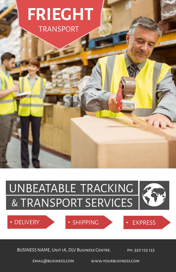 Smiling Warehouse Worker Packing Box Highlighting Logistics Efficiency
