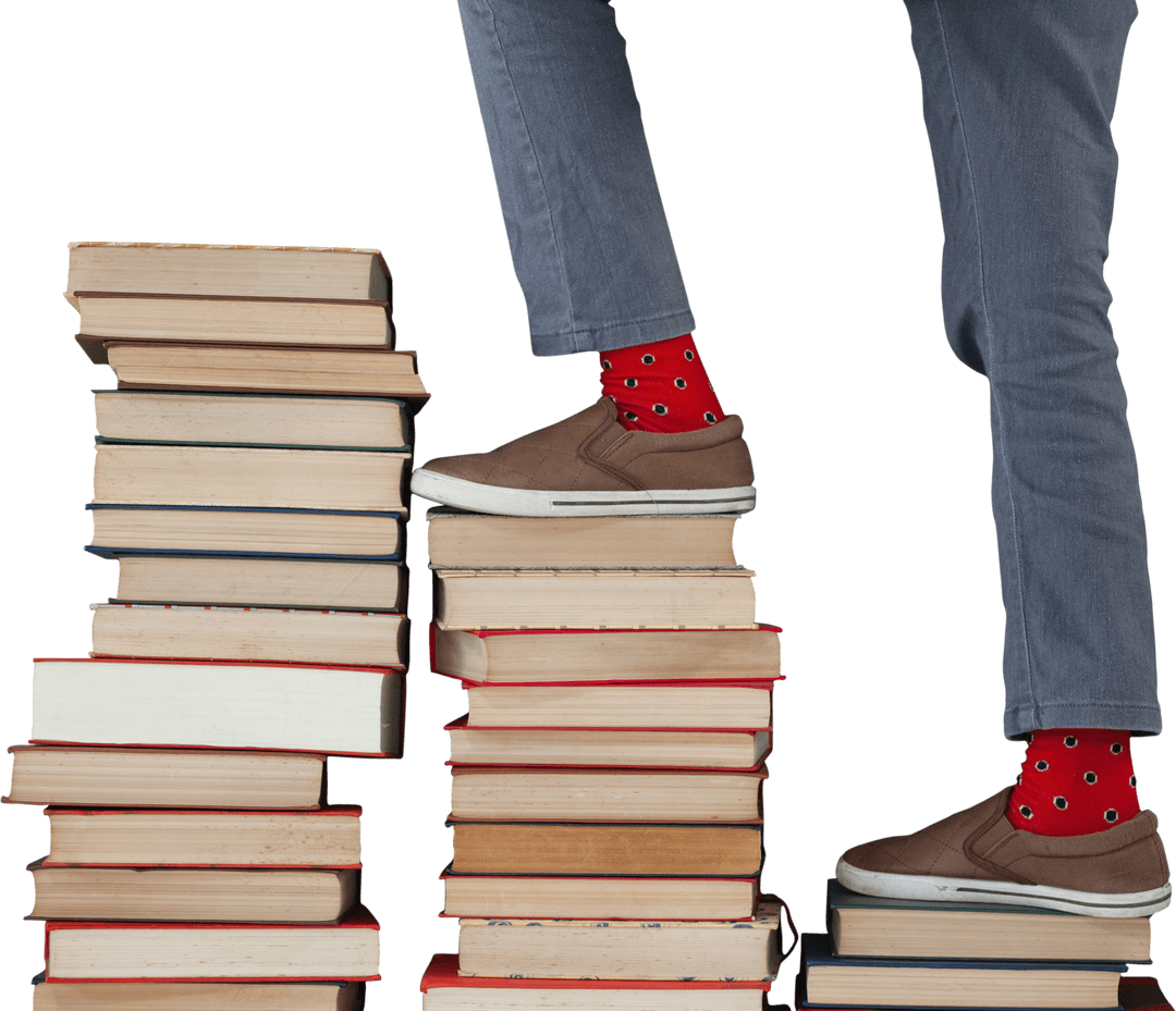 Schoolboy Climbing Transparent Book Stacks for Success
