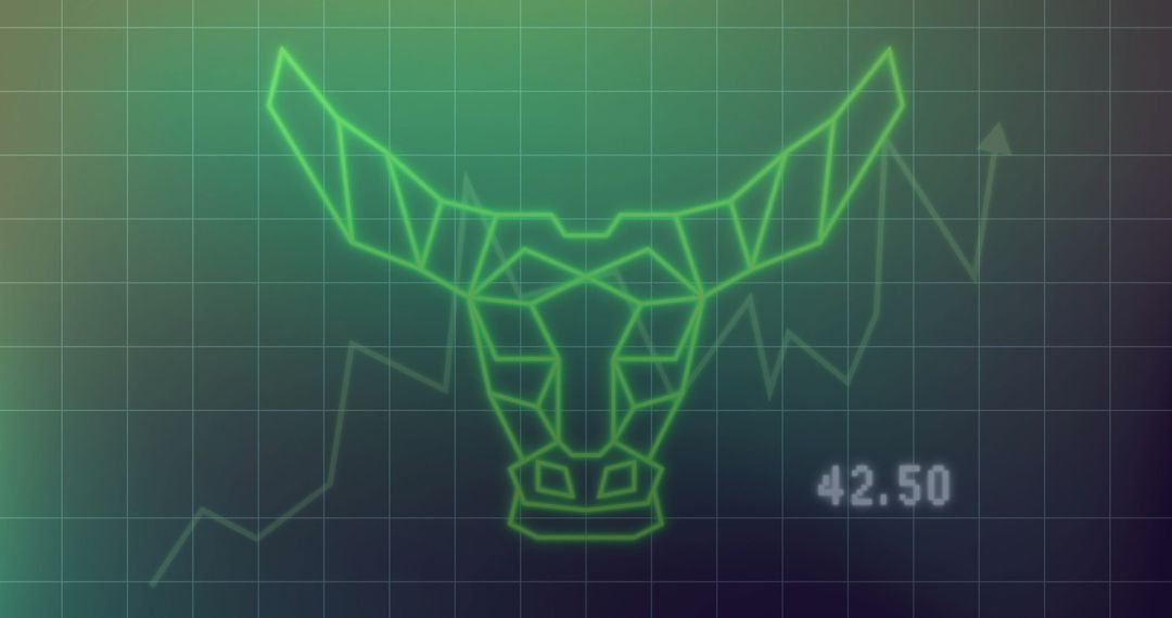 Neon Bull Head on Financial Chart Display: Futuristic Trading and Investment Trends