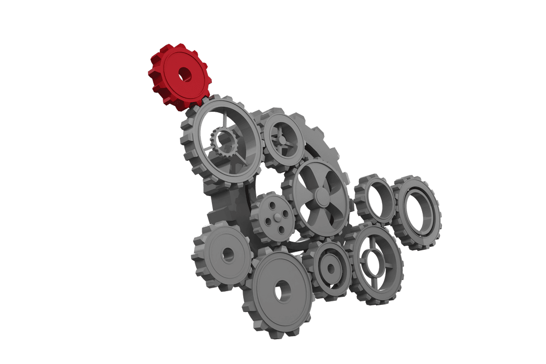 Isolated Grey and Red Cogs on Transparent Background