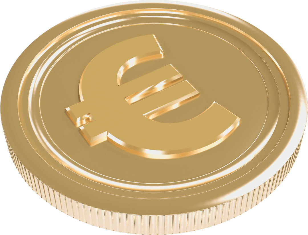 Gold Euro Coin on Transparent Background Highlighting Wealth