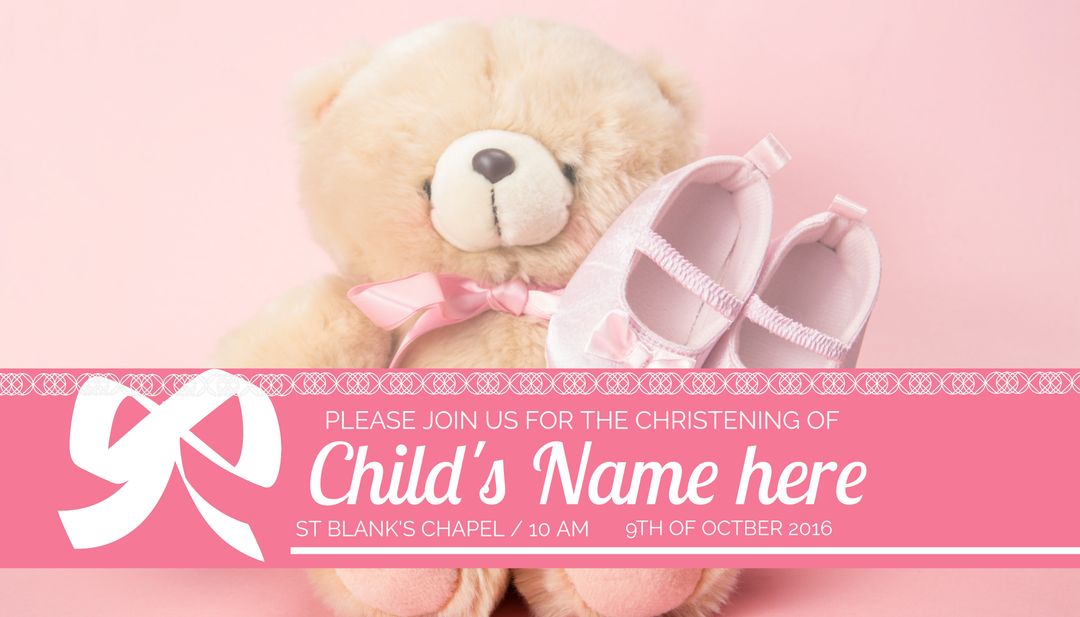 Teddy Bear and Shoes Christening Invitation Template - Download Free Stock Templates Pikwizard.com