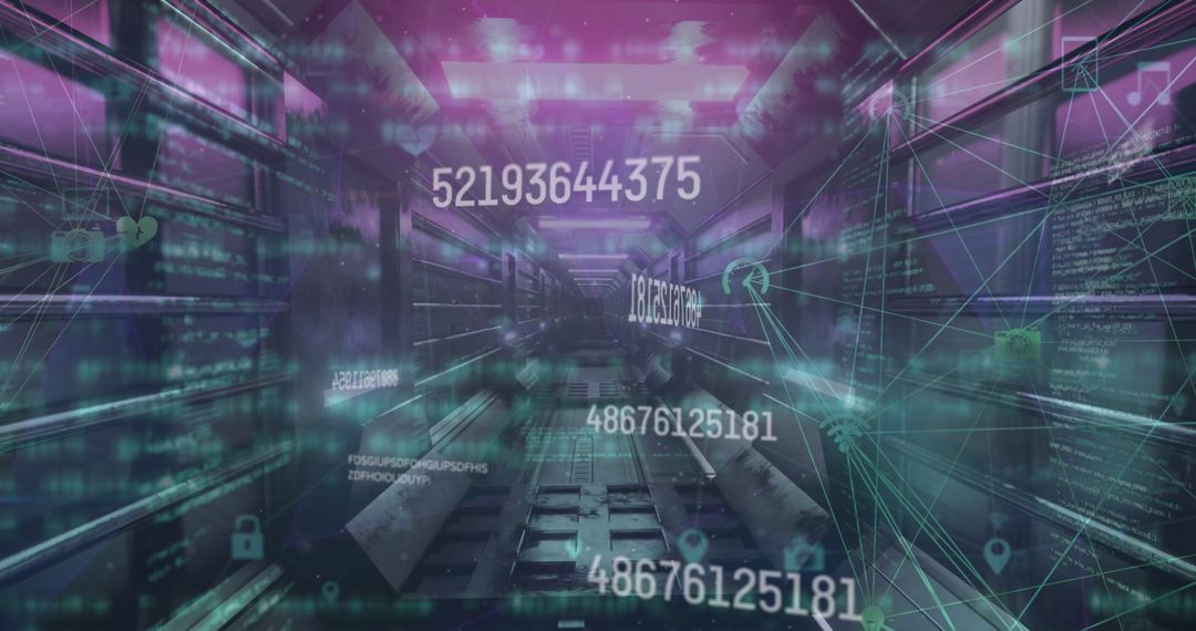 Digital Data Streams in Futuristic Server Room with Glowing Numbers