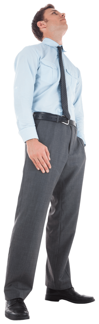 Serious Businessman in Formal Attire Standing Against Transparent Background