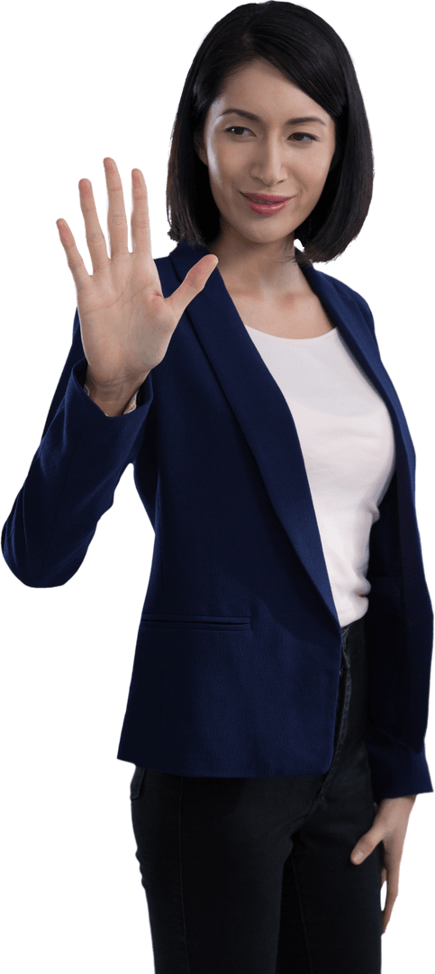 Businesswoman with Raised Hand on Transparent Isolated Background