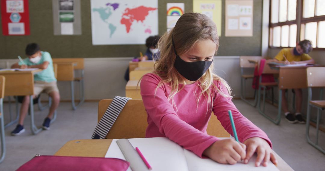 Students Wearing Masks in Classroom Studying During Pandemic - Free Images, Stock Photos and Pictures on Pikwizard.com