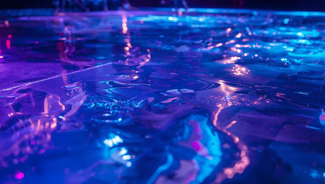 Shimmering Neon Reflections on Water in Dark Ambient Space