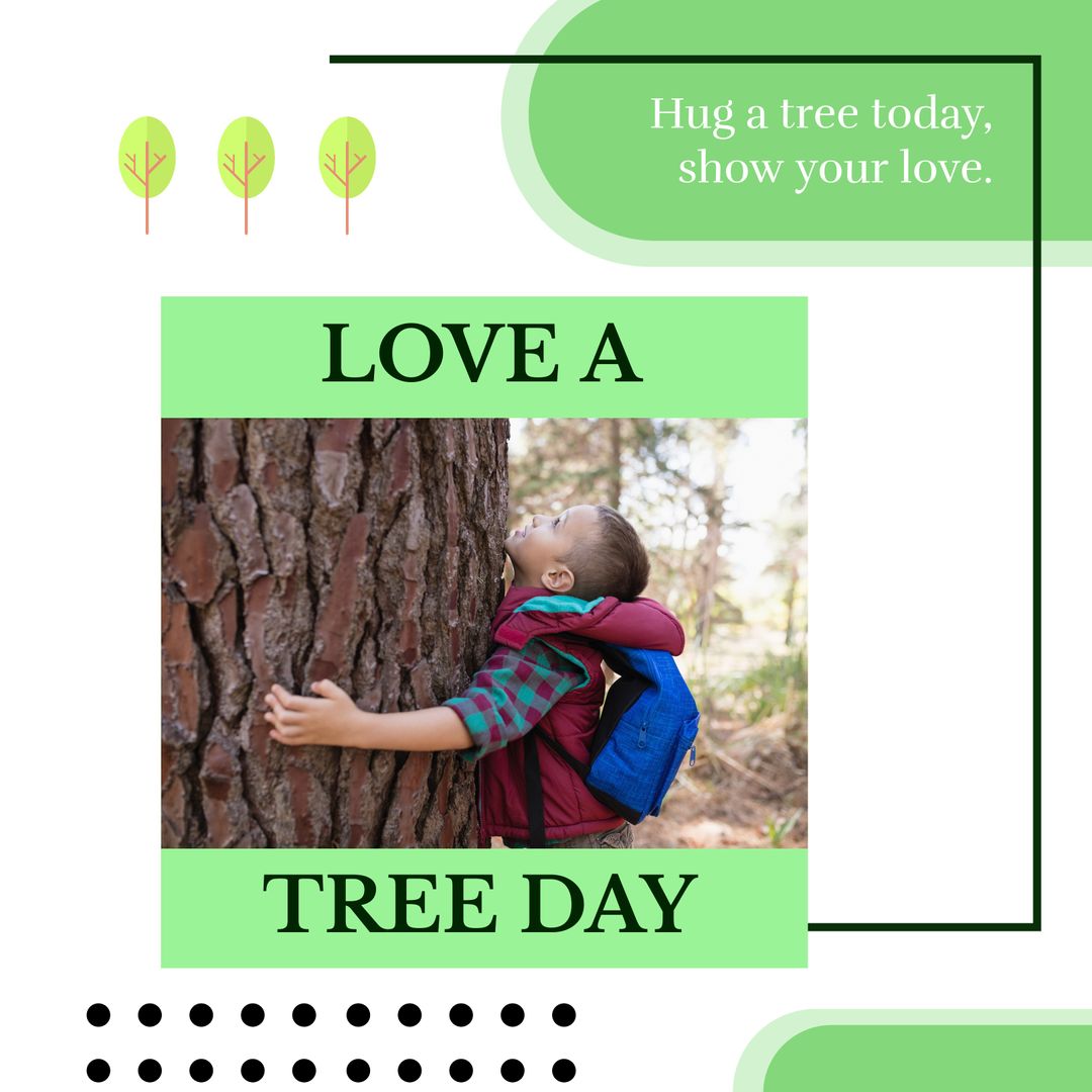 Boy Embracing Tree for Love a Tree Day Celebration