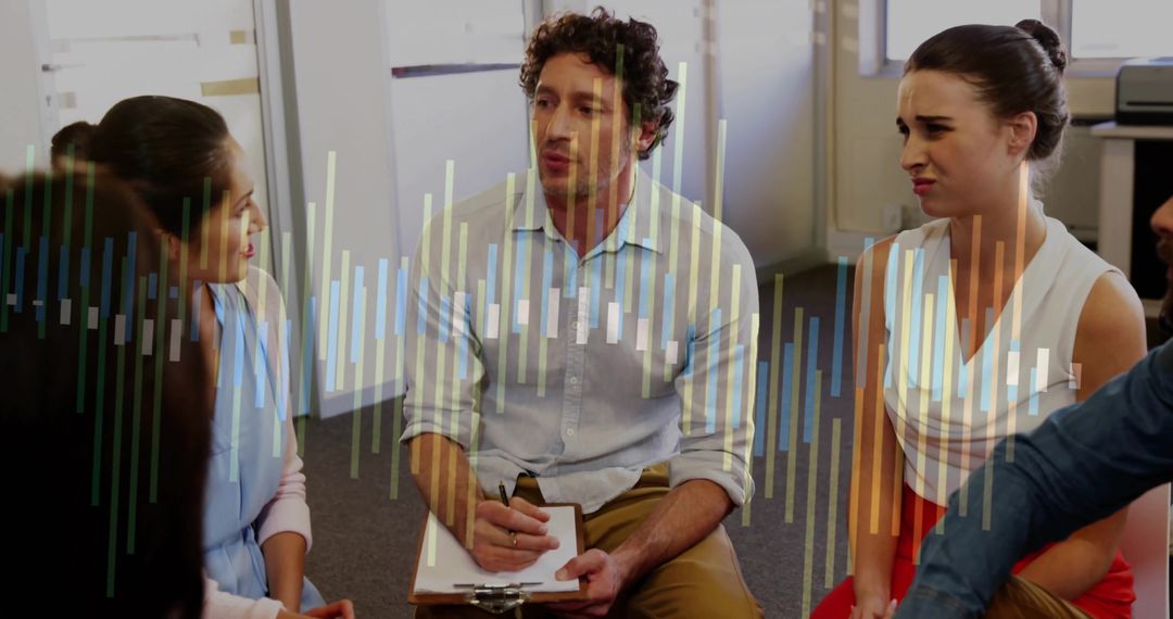 Facilitator Leading Team Discussion with Data Overlay