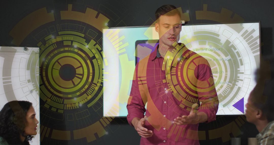 Business Meeting with Digital Interface Overlap