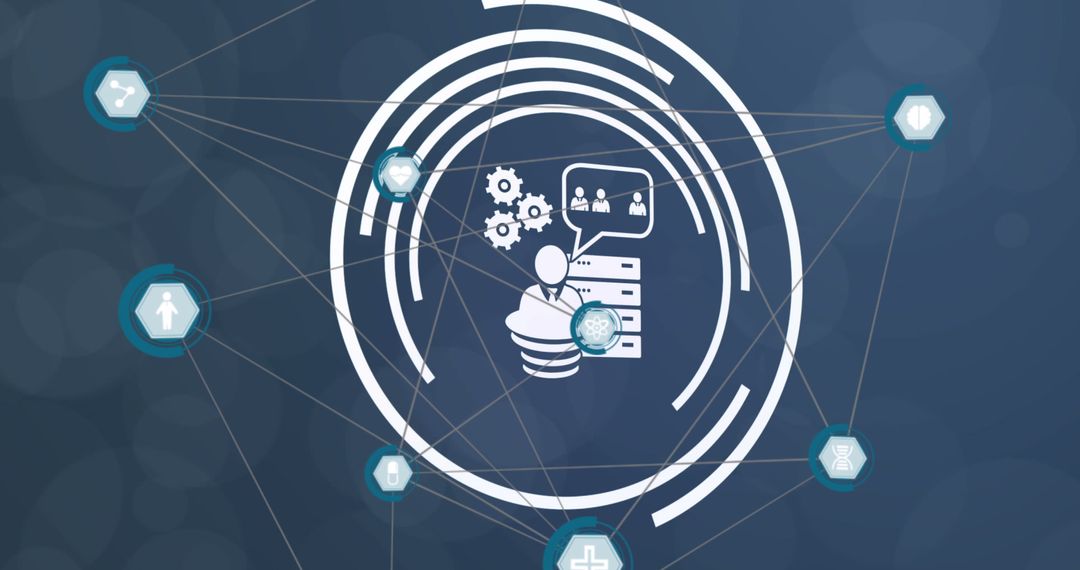 Digital Network of Technology Icons on Blue Background