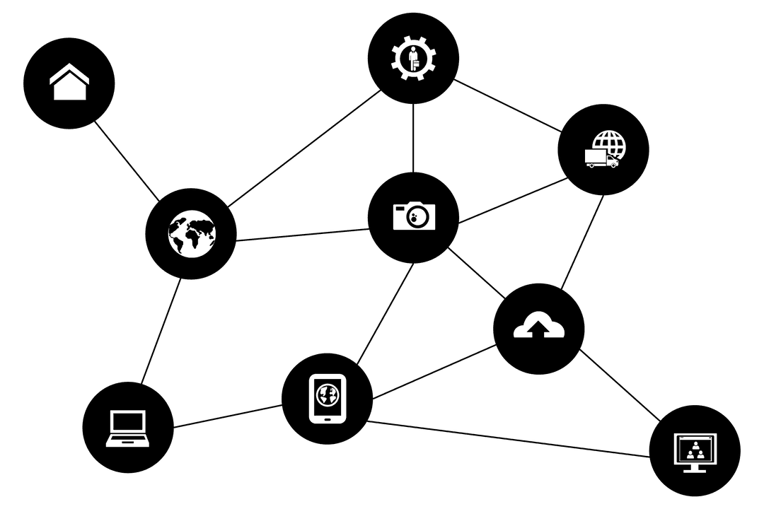 Digital Network Icons on Transparent Background