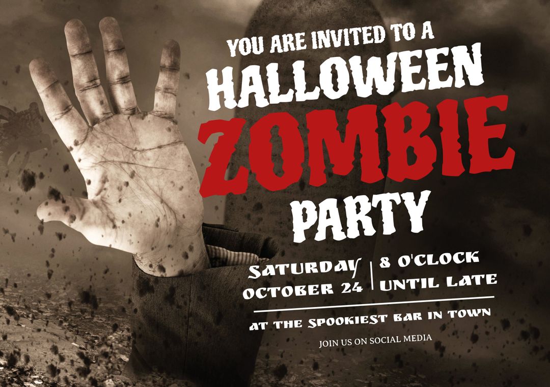 Harrowing Halloween Zombie Party Invitation with Creepy Hand