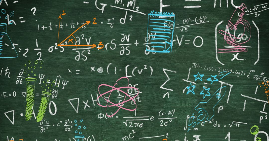 Mathematical Equations on Green Chalkboard Background Design
