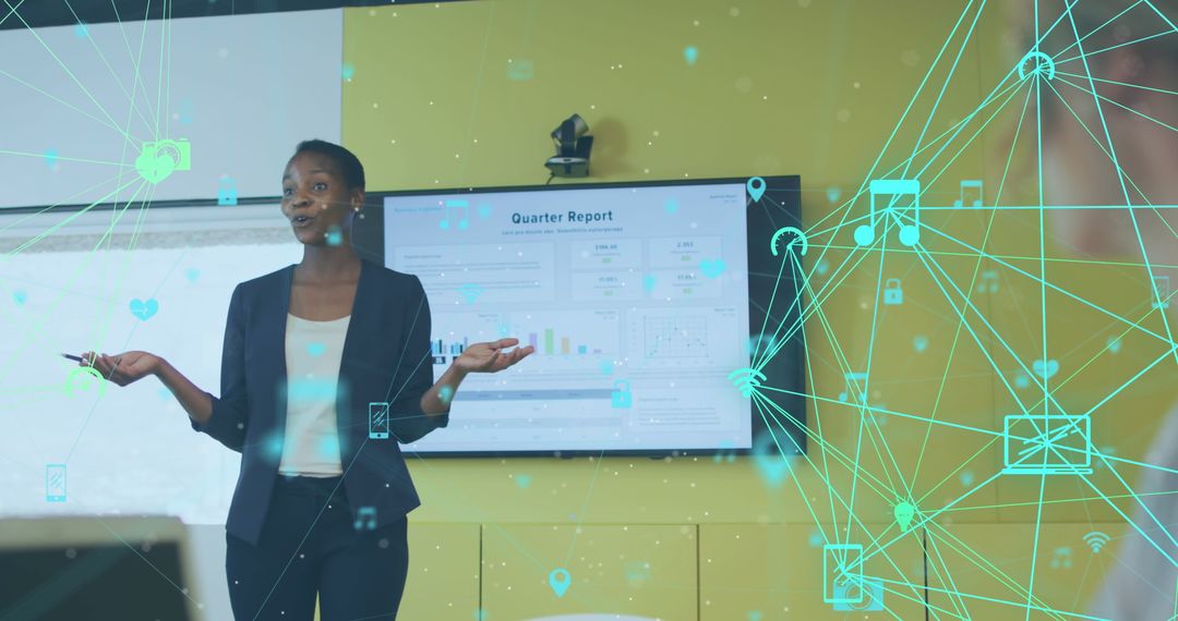 Tech-Savvy Businesswoman Presenting Quarterly Report