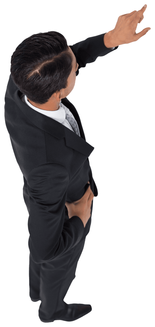 Biracial Businessman Strategically Pointing on Transparent Background