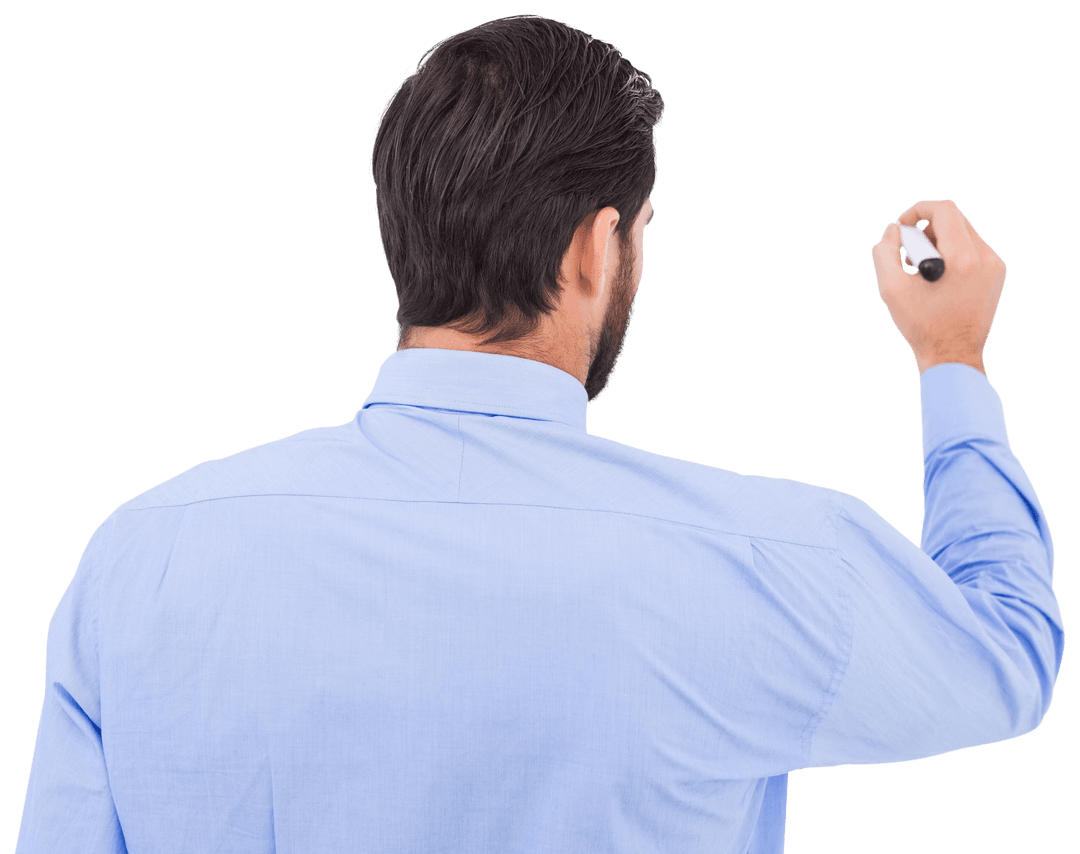 Transparent Concept: Man Writing Notes on Screen