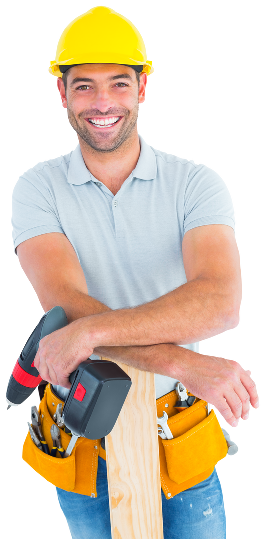 Transparent Smiling Male Carpenter Holding Power Drill and Wooden Plank - Download Free Stock Images Pikwizard.com