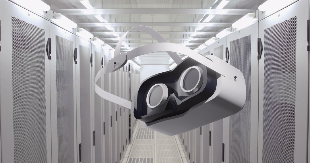 VR Headset in Data Center Illustrating Virtual Reality and Cloud Computing