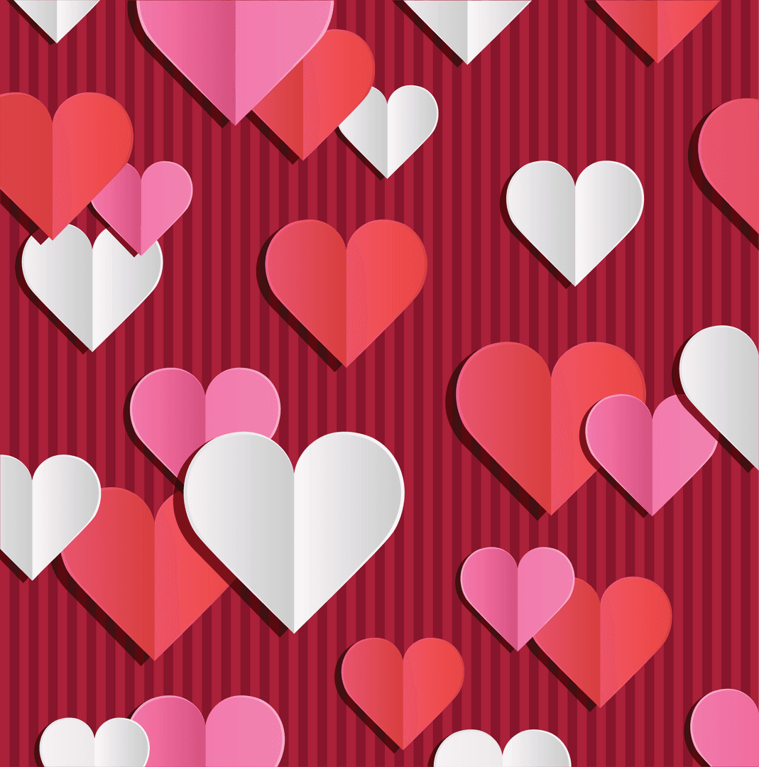 Transparent Layer of Vibrant Hearts Pattern on Striped Background