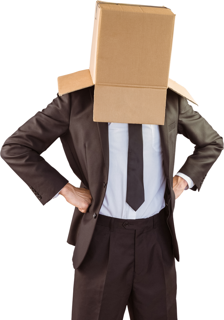 Transparent Background Businessman with Box on Head Standing Confidently - Download Free Stock Images Pikwizard.com