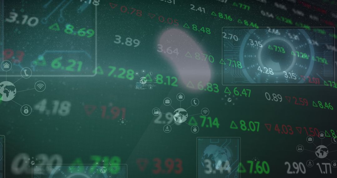 Abstract Financial Data Overlay and Digital Interface Elements